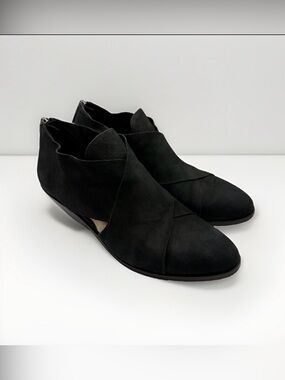 Eileen Fisher Booties Sz 7.5 Black Nubuck Leather 'Even' Women's MSRP $258